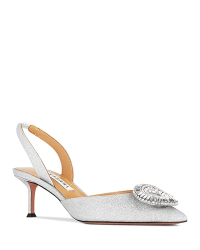 AQUAZZURA WOMEN'S CRYSTAL HOOP 50 SLINGBACK PUMPS