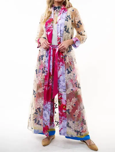 ARATTA STARLETTA SHEER DUSTER IN IVORY/BLUE/DEEP RASPBERRY