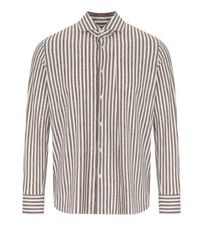 ARCHIVIUM ARCHIVIUM WHITE AND BROWN STRIPED SHIRT