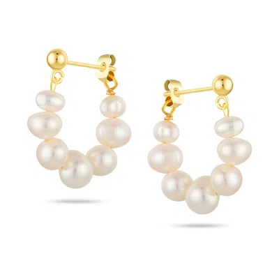 ARCTIC FOX & CO. WOMEN'S GOLD / WHITE PEARL LINK HOOP EARRINGS - LAGUNA