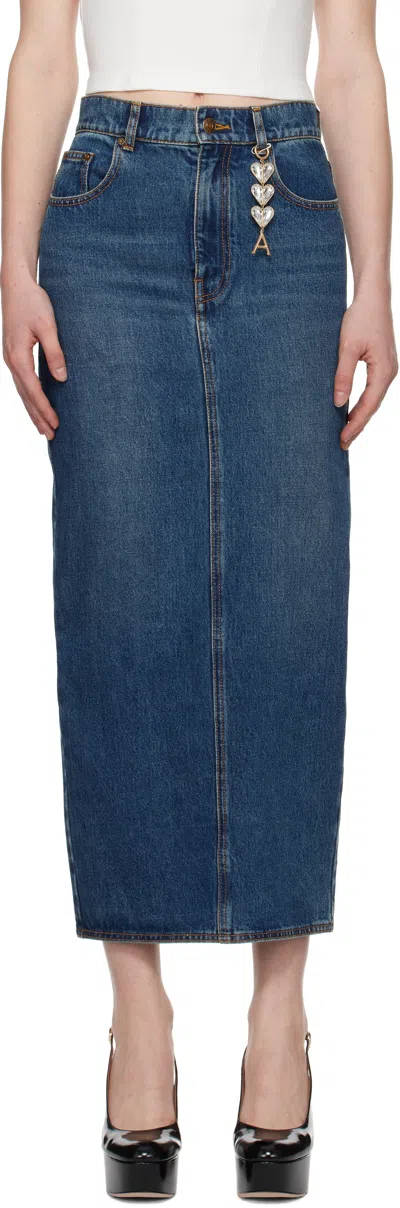AREA BLUE ZIP SLIT DENIM MIDI SKIRT