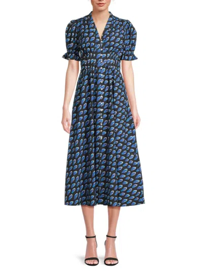 AREA STARS WOMEN'S PRINT PUFF SLEEVE EMPIRE MIDI DRESS