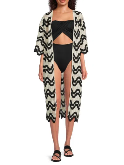 AREA STARS WOMEN'S SUMMER BREEZE WAVE PATTERN CROCHET COVER-UP CARDIGAN