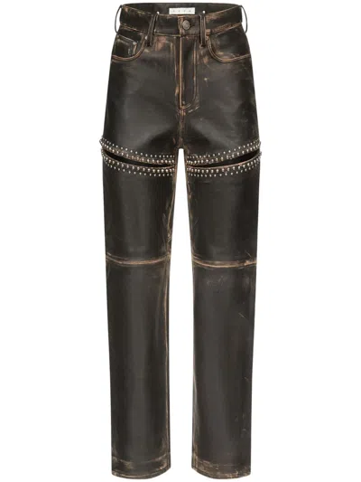 AREA STUDDED LEATHER SLIT JEANS