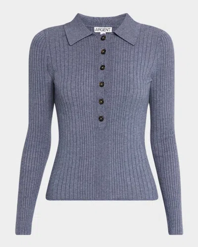 ARGENT RIBBED SPREAD-COLLAR SWEATER