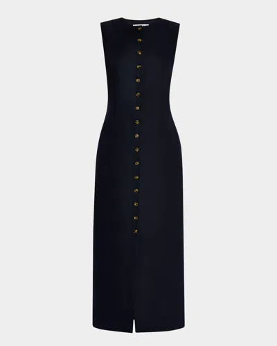 ARGENT SLEEVELESS BUTTON-DOWN LINEN MIDI DRESS