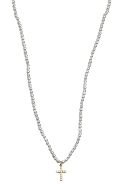 ARGENTO VIVO ARGENTO VIVO STERLING SILVER CUBIC ZIRCONIA CROSS PENDANT FAUX PEARL NECKLACE