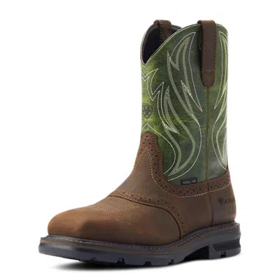 ARIAT MEN'S STEEL-TOE SIERRA SHOCK SHIELD WORK BOOT IN BROWN/GREEN