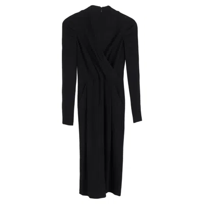 ARMANI COLLEZIONI COLLEZIONI LONG SLEEVE MIDI DRESS IN BLACK POLYESTER