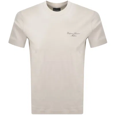 ARMANI COLLEZIONI EMPORIO ARMANI EMBROIDERED LOGO T SHIRT BEIGE