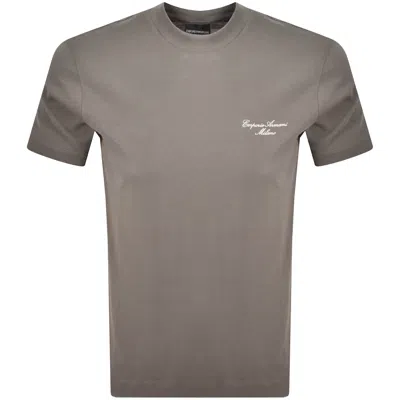 ARMANI COLLEZIONI EMPORIO ARMANI EMBROIDERED LOGO T SHIRT BROWN