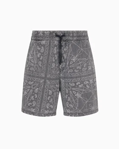 ARMANI EXCHANGE COTTON AND LINEN BERMUDA SHORTS WITH KALEIDOSCOPE PRINT