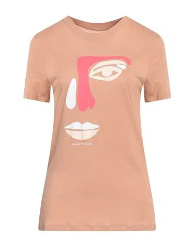 ARMANI EXCHANGE ARMANI EXCHANGE WOMAN T-SHIRT CAMEL SIZE L VISCOSE, LINEN