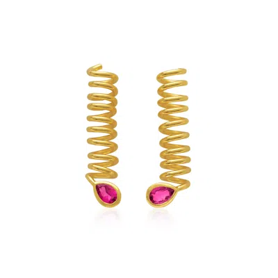 ARMATURE WOMEN'S GOLD / PINK / RED PINK TOURMALINE CURL DROP EARRINGS