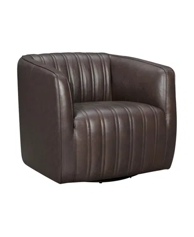 ARMEN LIVING ARIES 31" GENUINE LEATHER SWIVEL BARREL CHAIR