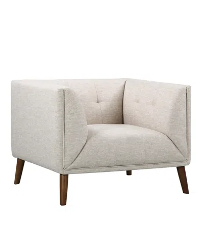 ARMEN LIVING HUDSON 39" LINEN AND WALNUT LEGS IN MID-CENTURY BUTTON-TUFTED CHAIR