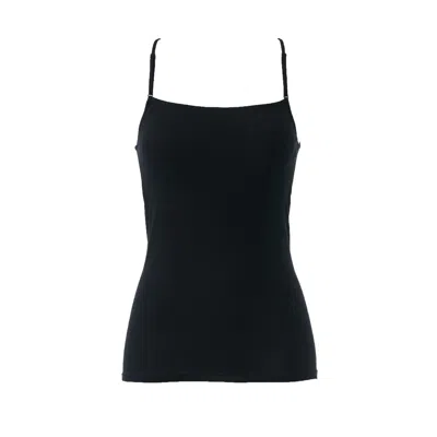 AROMATIQUE WOMEN'S BLACK COTTON CAMISOLE WITH EXQUISITE LEAVERS LACE