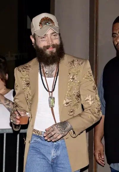 ART MEN BEIGE2PC CUSTOMIZED WESTERN SUIT FLORAL EMBROIDERED COWBOY PROM PARTY OUTFIT