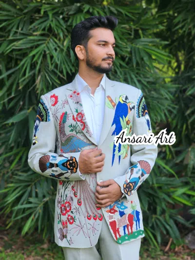 ART MEN GREEN 2PC CUSTOMIZED COUNTRY WESTERN SUIT PEACOCK & DEER RHINESTONE OUTFITS