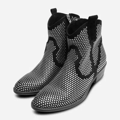 ARTHUR KNIGHT SHOES ITALIENISCHE SCHWARZ WILDLEDER BLOCKABSATZ KNÖCHEL ZIP STIEFEL MIT SILBER NIETEN