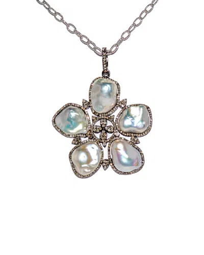 ARTHUR MARDER FINE JEWELRY ARTHUR MARDER FINE JEWELRY SILVER 2.00 CT. TW. DIAMOND & 14MM PEARL 30IN NECKLACE