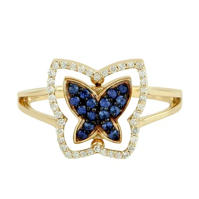 ARTISAN WOMEN'S GOLD / BLUE / BLACK BLUE SAPPHIRE & BLACK DIAMOND BUTTERFLY TWISTED RING IN GOLD