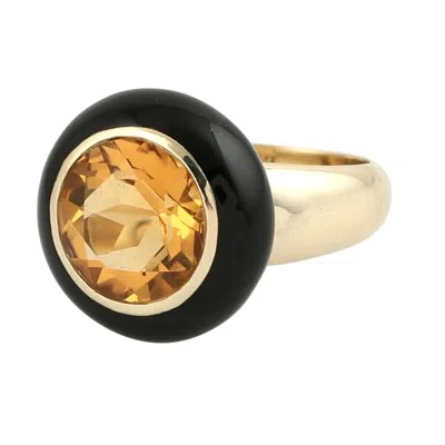 ARTISAN WOMEN'S YELLOW / BLACK / GOLD CITRINE GEMSTONE ENAMEL COCKTAIL RING IN YELLOW GOLD