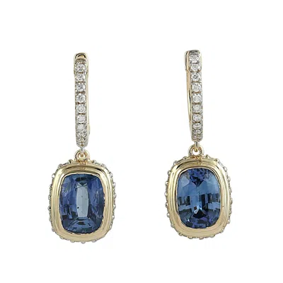 ARTISAN WOMEN'S BLUE / GOLD / WHITE PAVE DIAMOND HUGGIE EARRINGS WITH BLUE SAPPHIRE IN GOLD