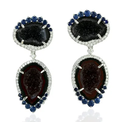 ARTISAN WOMEN'S LUXURY GEODE & SAPPHIRE PAVÉ DIAMOND EARRINGS IN WHITE GOLD