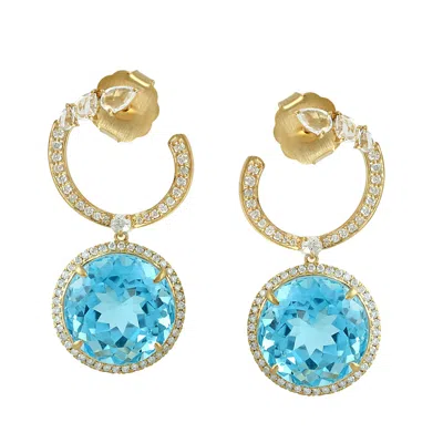 ARTISAN WOMEN'S GOLD / BLUE / WHITE 14K YELLOW GOLD BLUE TOPAZ & WHITE SAPPHIRE DIAMOND DANGLE EARRINGS