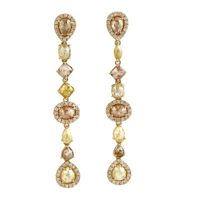 ARTISAN WOMEN'S GOLD / BROWN / WHITE NATURAL ICE DIAMOND DANGLE EARRINGS IN 18K GOLD