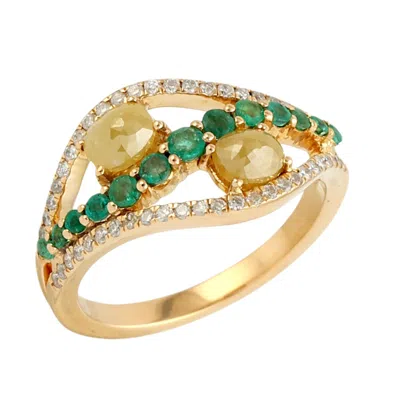 ARTISAN WOMEN'S GOLD / GREEN / WHITE NATURAL EMERALD & DIAMOND STATEMENT BAND IN GOLD