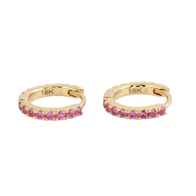 ARTISAN WOMEN'S PINK / GOLD PINK SAPPHIRE HUGGIE EARRINGS IN 18K YELLOW GOLD