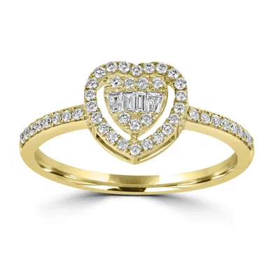 ARTISAN WOMEN'S GOLD / WHITE BAGUETTE CUT DIAMOND HEART RING IN YELLOW GOLD