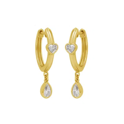 ARTISAN WOMEN'S GOLD / WHITE YELLOW GOLD HOOP EARRINGS WITH HEART-CUT DIAMONDS