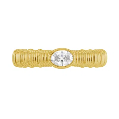 ARTISAN WOMEN'S GOLD / WHITE NATURAL DIAMOND HANDMADE UNIQUE BAND RING IN YELLOW GOLD