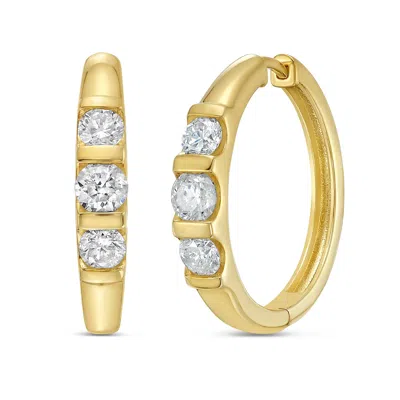 ARTISAN WOMEN'S GOLD / WHITE NATURAL DIAMOND THREE STONE HOOP EARRINGS IN YELLOW GOLD