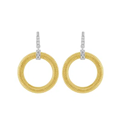 ARTISAN WOMEN'S GOLD / WHITE PAVE DIAMOND EAR HOOK EARRINGS IN WHITE AND YELLOW GOLD