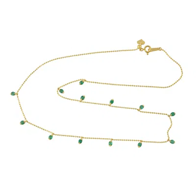 ARTISAN WOMEN'S GREEN / GOLD STATEMENT EMERALD BEAD CHAIN PRINCESS NECKLACE IN YELLOW GOLD