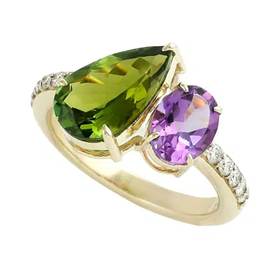 ARTISAN WOMEN'S AMETHYST & TOURMALINE PAVÉ DIAMOND RING IN GOLD