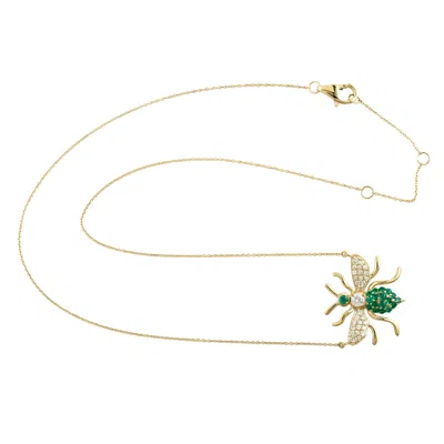 ARTISAN WOMEN'S WHITE / GOLD / GREEN EMERALD & DIAMOND BUMBLEBEE CHOKER IN YELLOW GOLD