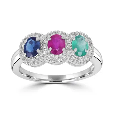 ARTISAN WOMEN'S MULTI GEMSTONE PAVE DIAMOND BAND RING IN WHITE GOLD