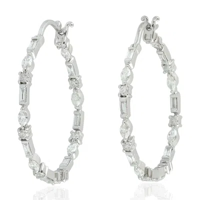 ARTISAN WOMEN'S CLASSIC DIAMOND HOOP EARRINGS IN 18K WHITE GOLD