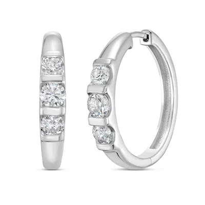 ARTISAN WOMEN'S NATURAL DIAMOND THREE STONE HOOP EARRINGS IN WHITE GOLD