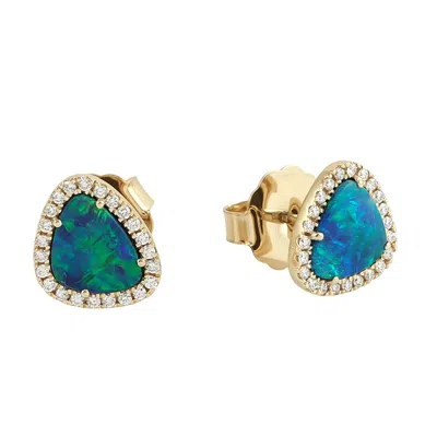 ARTISAN WOMEN'S MINIMALIST OPAL DOUBLET & DIAMOND STUDS IN 14K GOLD