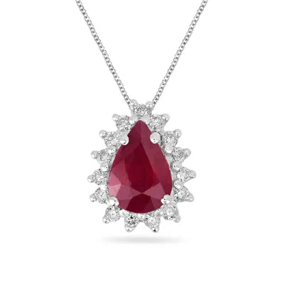 ARTISAN WOMEN'S PINK / WHITE NATURAL PINK RUBY & DIAMOND PEAR PENDANT IN WHITE GOLD