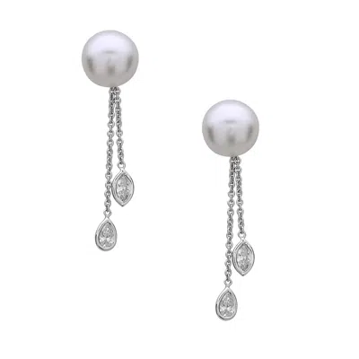 ARTISAN WOMEN'S NATURAL ROSE CUT DIAMOND & PEARL DROP EARRINGS IN WHITE GOLD