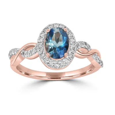 ARTISAN WOMEN'S ROSE GOLD / WHITE / BLUE OVAL CUT AQUAMARINE PAVE DIAMOND DESIGNER RING IN ROSE GOLD