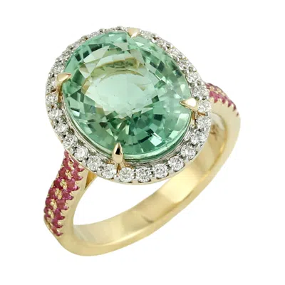 ARTISAN WOMEN'S GREEN TOURMALINE, PINK SAPPHIRE & DIAMOND HALO RING IN 14K YELLOW GOLD