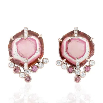 ARTISAN WOMEN'S ROSE GOLD STUD EARRINGS WITH MELON & PINK TOURMALINE AND DIAMONDS